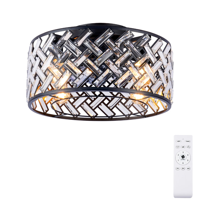 Ventilateur de plafond en cristal avec télécommande, Noir