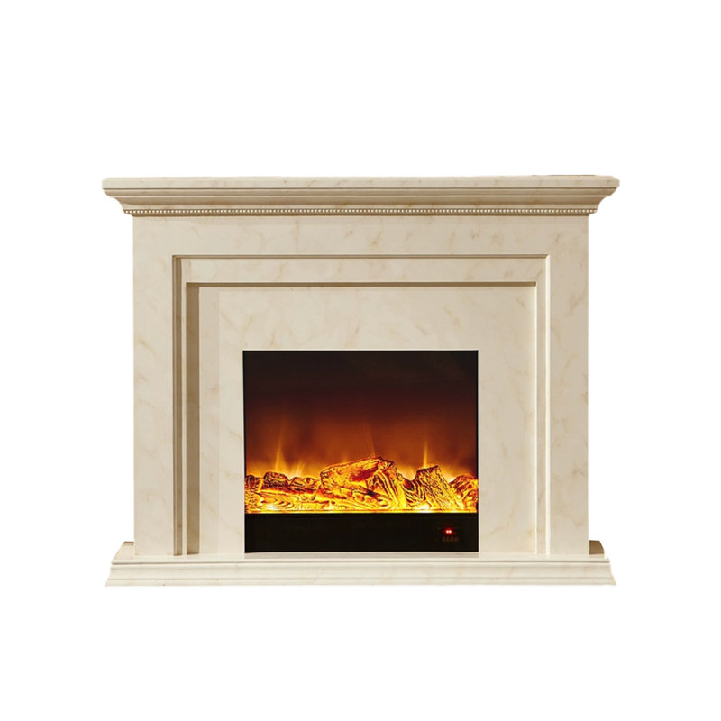 Beige Solid Wood Electric Fireplace, Beige, 47.24" H x 59.06" W x 12.6" D