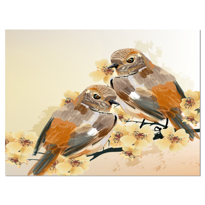 «Bird Couple on a Branch Animal», reproduction d'art sur toile tendue