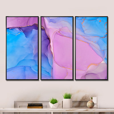 " Pink And Purple Abstract Liquid Art IV " 3 - Pieces