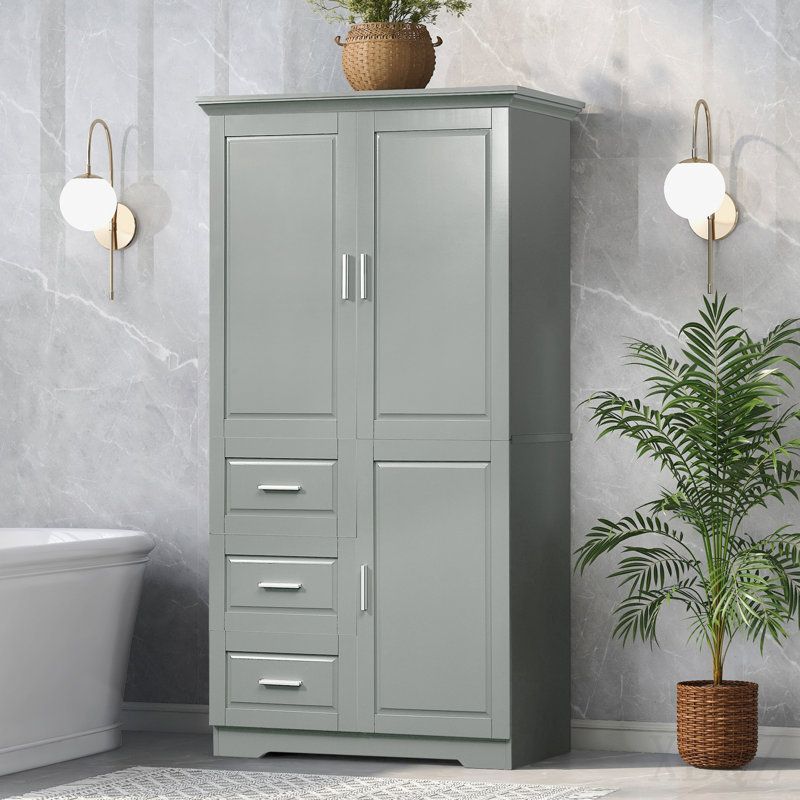 Tall And Wide Storage Cabinet With Doors For Bathroom/Office, Three Drawers, Grey(Old Sku:Wf299285aag/N725p331357e), Gray