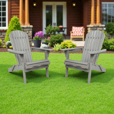 Set of 2 Solid Hemlock Wood Adirondack Chairs – Half Pre-Assembled, Foldable Outdoor Lounge Patio Chairs for Garden, Lawn & Backyard by Highland Dunes