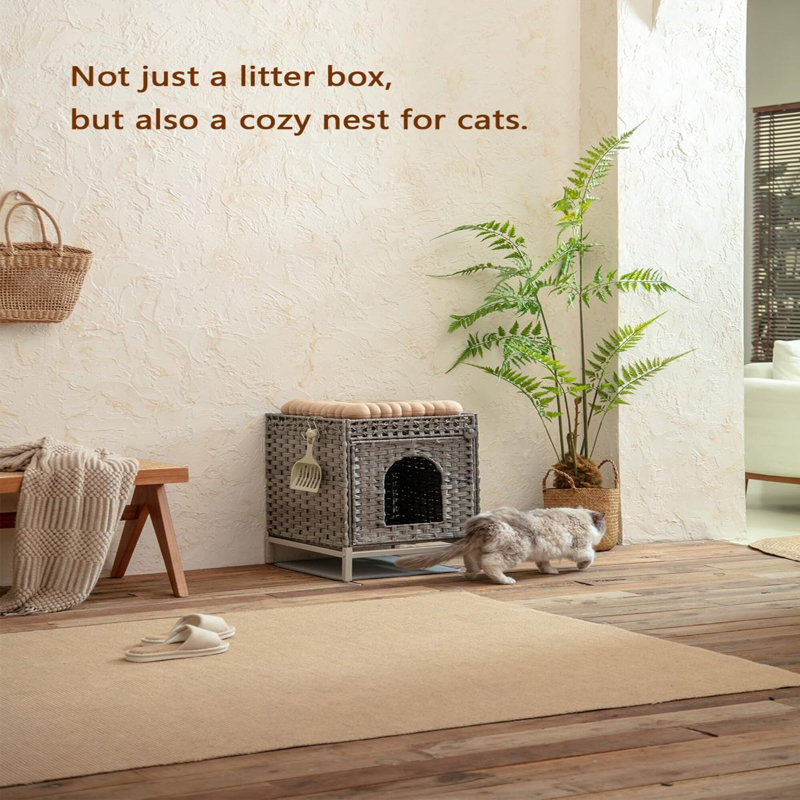 Enceinte de litière pour chat cachée moderne, Gris