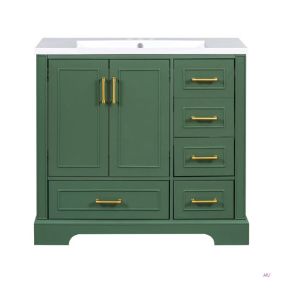 Ensemble de meuble-lavabo traditionnel 36 po avec lavabo en résine, armoire de salle de bain avec deux portes et quatre tiroirs