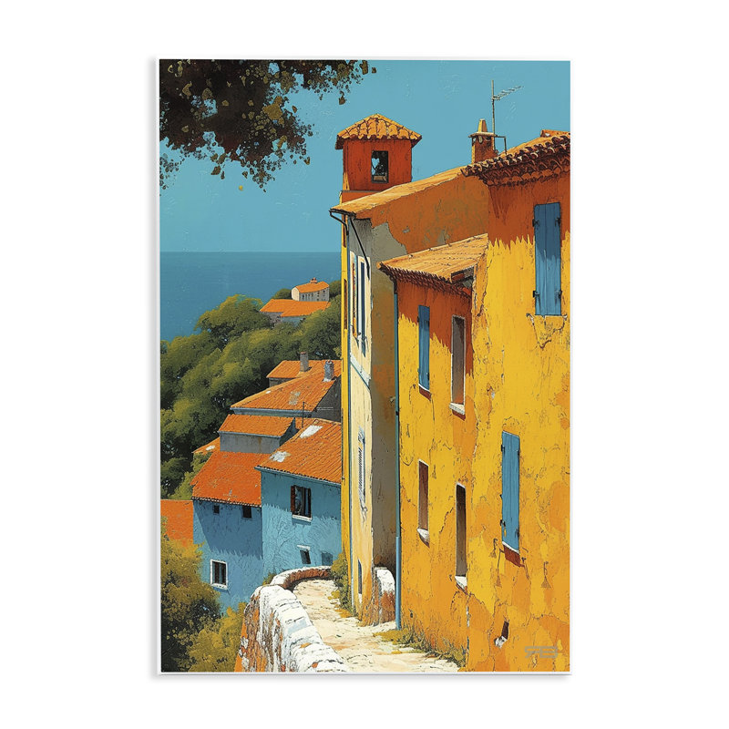 «Tall Buildings by Sea», art mural sur bois par RB, H 19 po x l 13 po