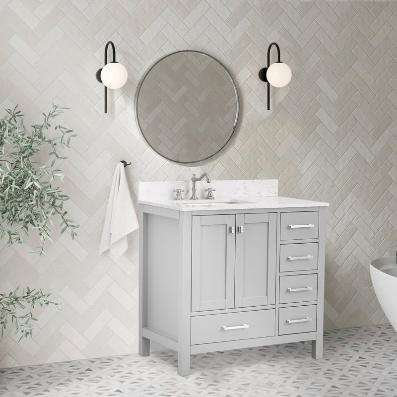 Meuble-lavabo moderne de 36 pouces avec lavabo et rangement, Gris