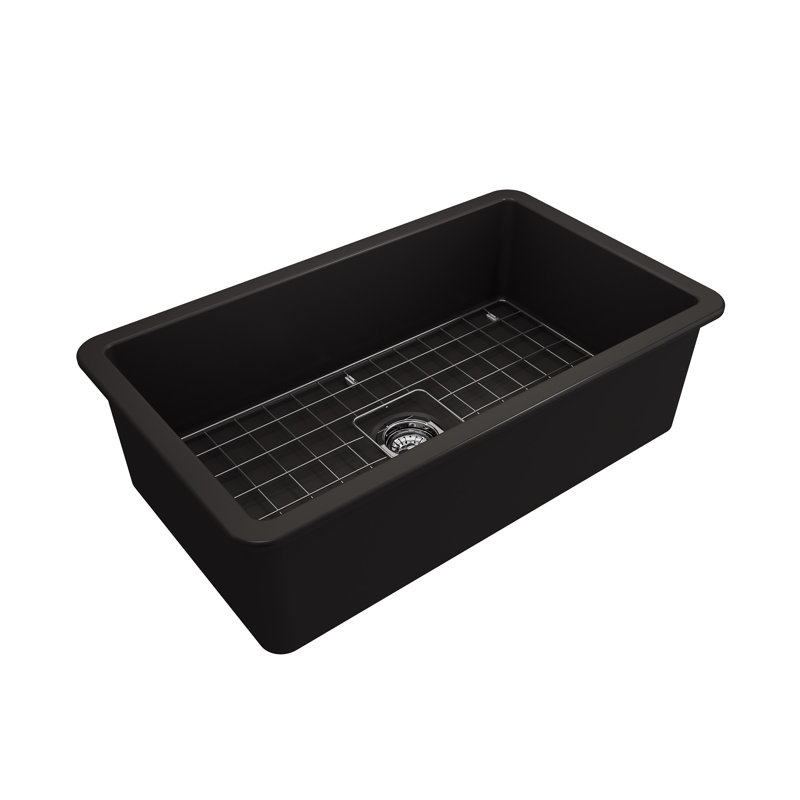 Évier de cuisine de ferme avec accessoires L 32 po x l 19 po, Noir mat