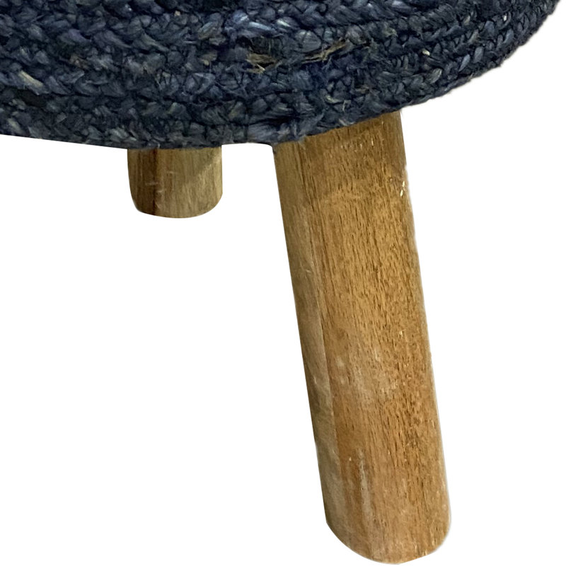 Tabouret rond rembourré en jute fabriqué à la main Kilim, Marine, Marine