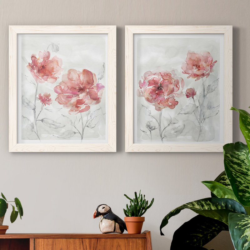 «Blush Botanical I», ensemble de 2 reproductions d'art, Pas de tapis, H 24 po x l 36 po x P 1,5 po, Toile blanche encadrée
