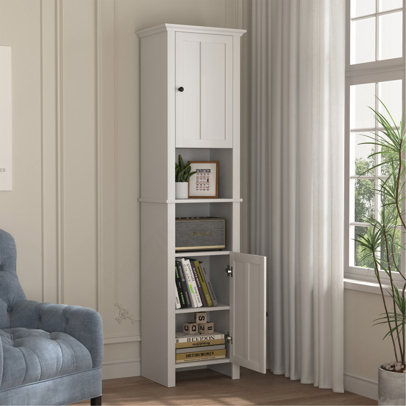 Armoire de rangement haute pour salle de bain étroite avec 2 portes et 6 tablettes