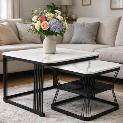 Nest of 2 Tables Square Coffee Table Side Table Set