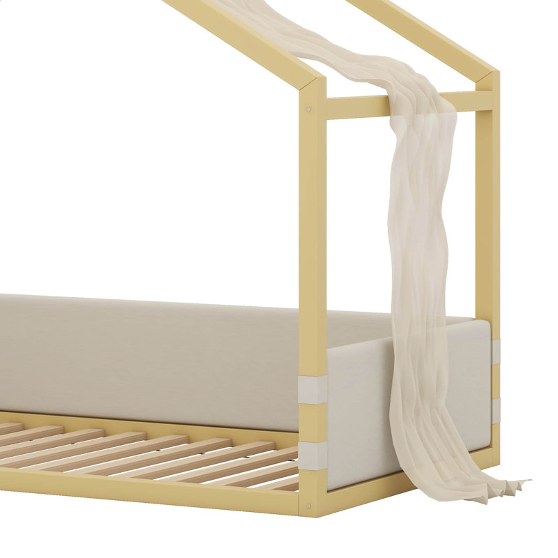 Lit au sol en forme de maison (taille simple) avec barrière rembourrée,

Cadre de lit au sol Montessori, lit au sol à lattes.