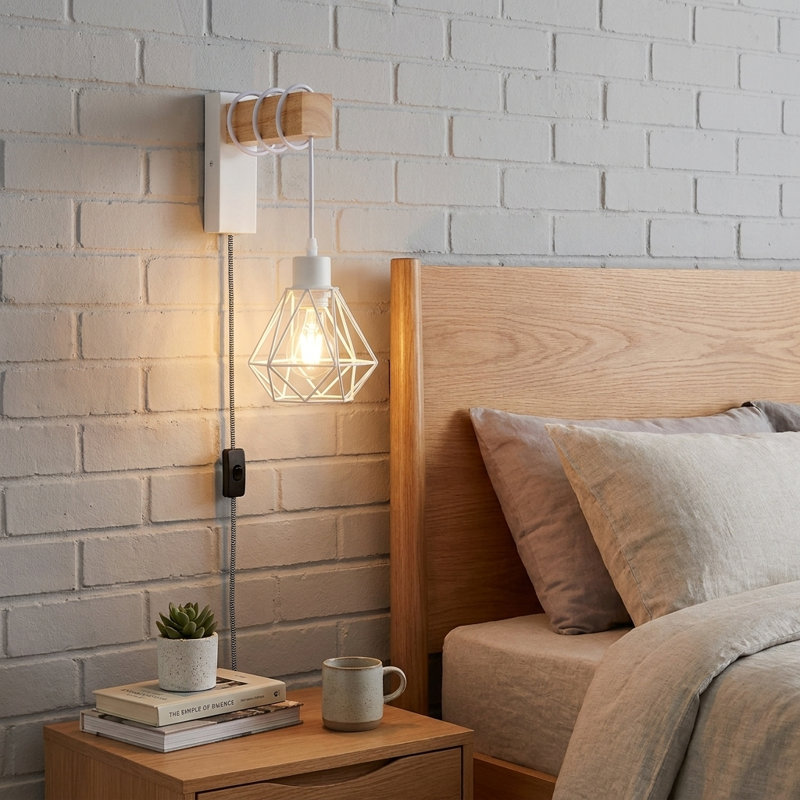 Industrial Plug in Wall Sconce with Metal Cage Shade, Rustic Pipe Wall Lamp for Bedroom, Loft, Hallway and Farmhouse Living Room