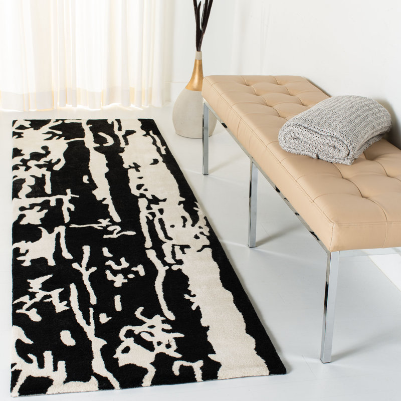 Tapis noir / blanc cassé Amica, Tapis de couloir 2 pi 6 po x 12 pi