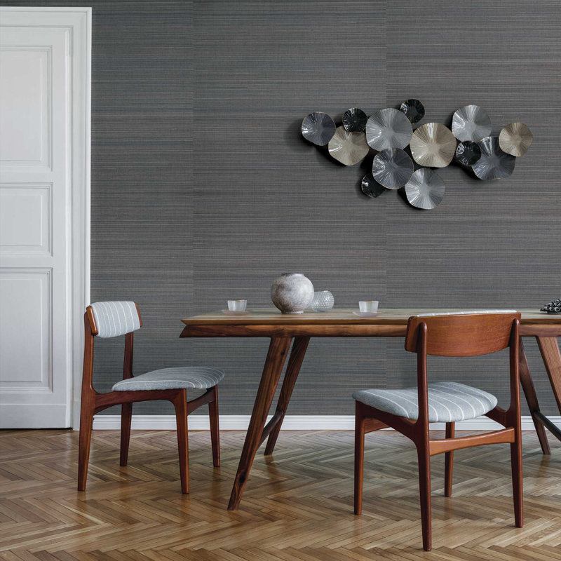 Fine Weave Abaca Authentic Grasscloth Wallpaper, Black/Blue