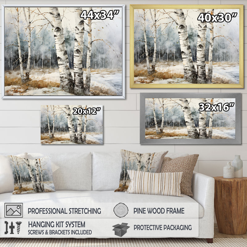 «Silver Minimalisme Tree Birchs Breath III» sur toile, Cadre photo argenté, H 16 po x l 32 po x P 1 po