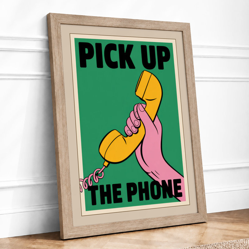 Pick Up The Phone Retro - Framed Print, Oak, A4 - 29.7 x 21.0 cm