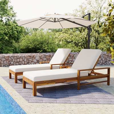 Acacia Wood Adjustable Backrest Outdoor Lounge Chair, Suitable For Gardens, Terraces, And Poolside Areas by Lark Manor