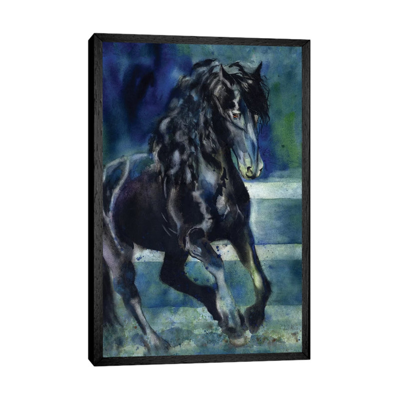 Friesian Gallop by Rachel Parker - Painting on Canvas, 66.04 cm H x 45.72 cm W, Black Framed