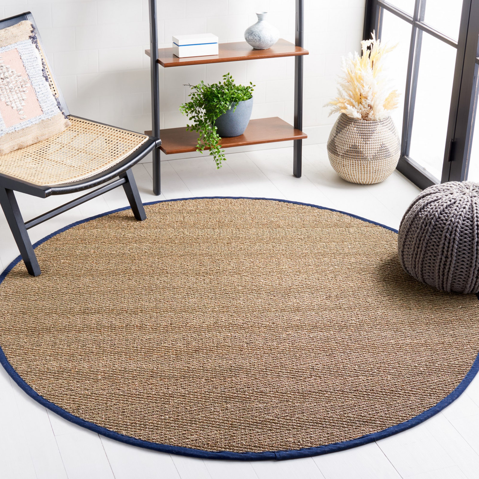 Auckland Natural/Blue Area Rug, Round 6'