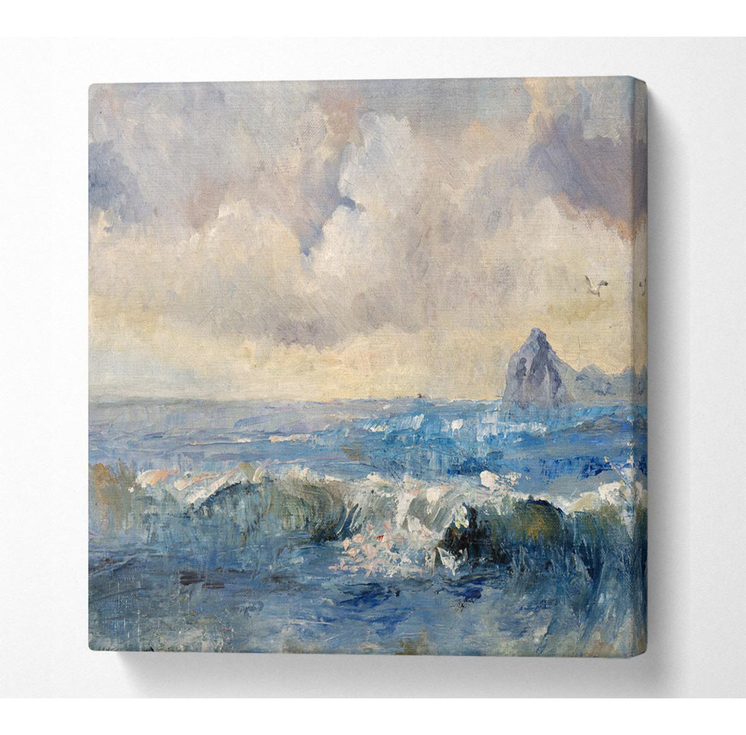 Dull Skies Over The Crashing Waves Square Canvas Print