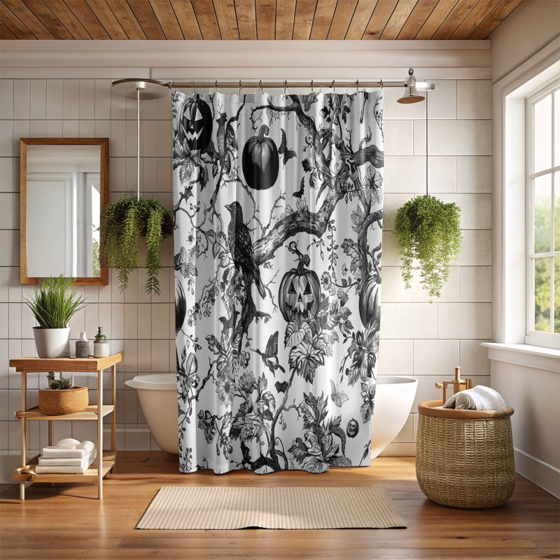 Rideaux de douche 1 pièce Spooky Chinoiserie Motifs, H 74 po x l 35 po