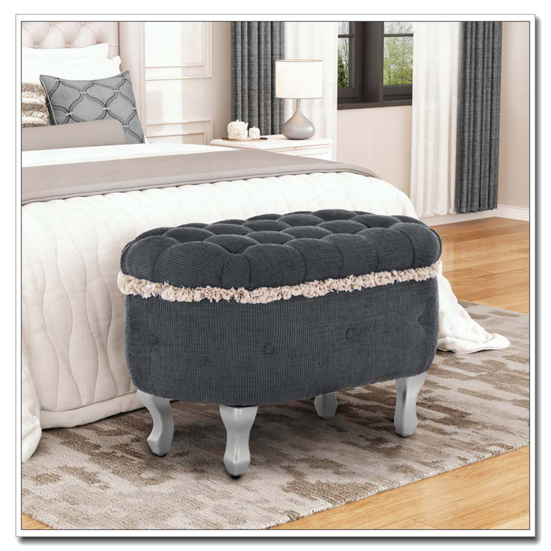 Banc de rangement avec repose-pieds en tissu, Gris