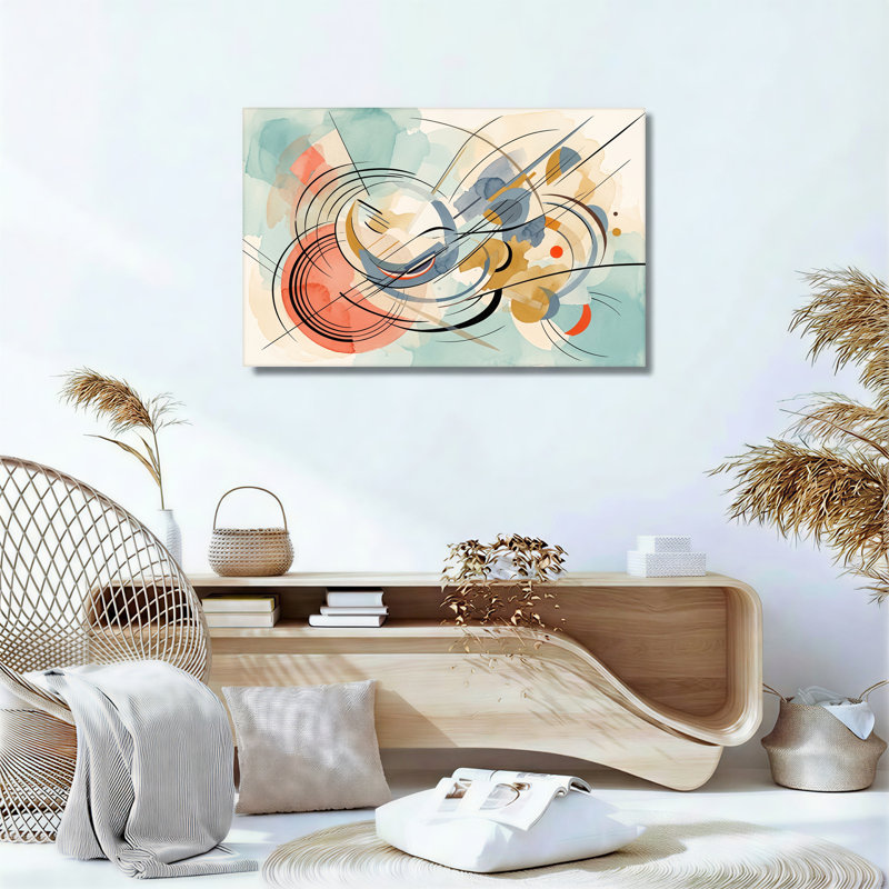 Art abstrait sur toile, formes abstraites bleu sarcelle et orange, H 36 po x l 48 po