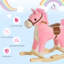 Cheval à bascule en peluche sur des chaises à bascule en bois, chaise berçante avec sons, gueule mobile, queue qui remue, rose