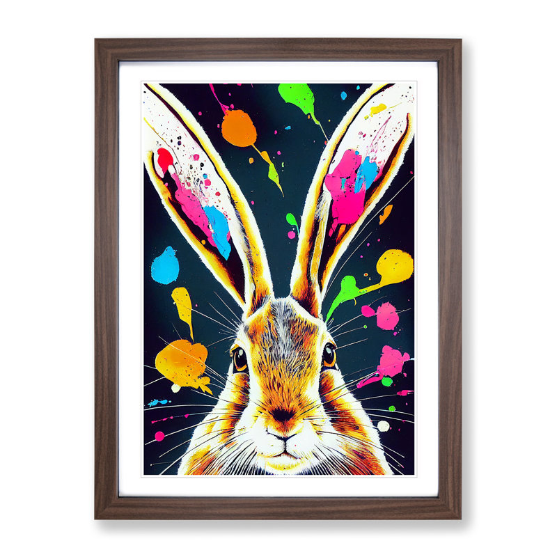 Paint Splashed Hare - Framed Print, 34cm H x 25cm W x 2cm D, Walnut