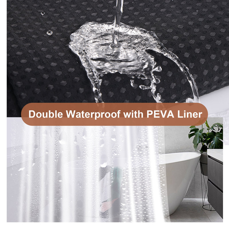 Ensemble de doublure de rideau de douche à deux niveaux PEVA avec 12 crochets en acier inoxydable, Noir
