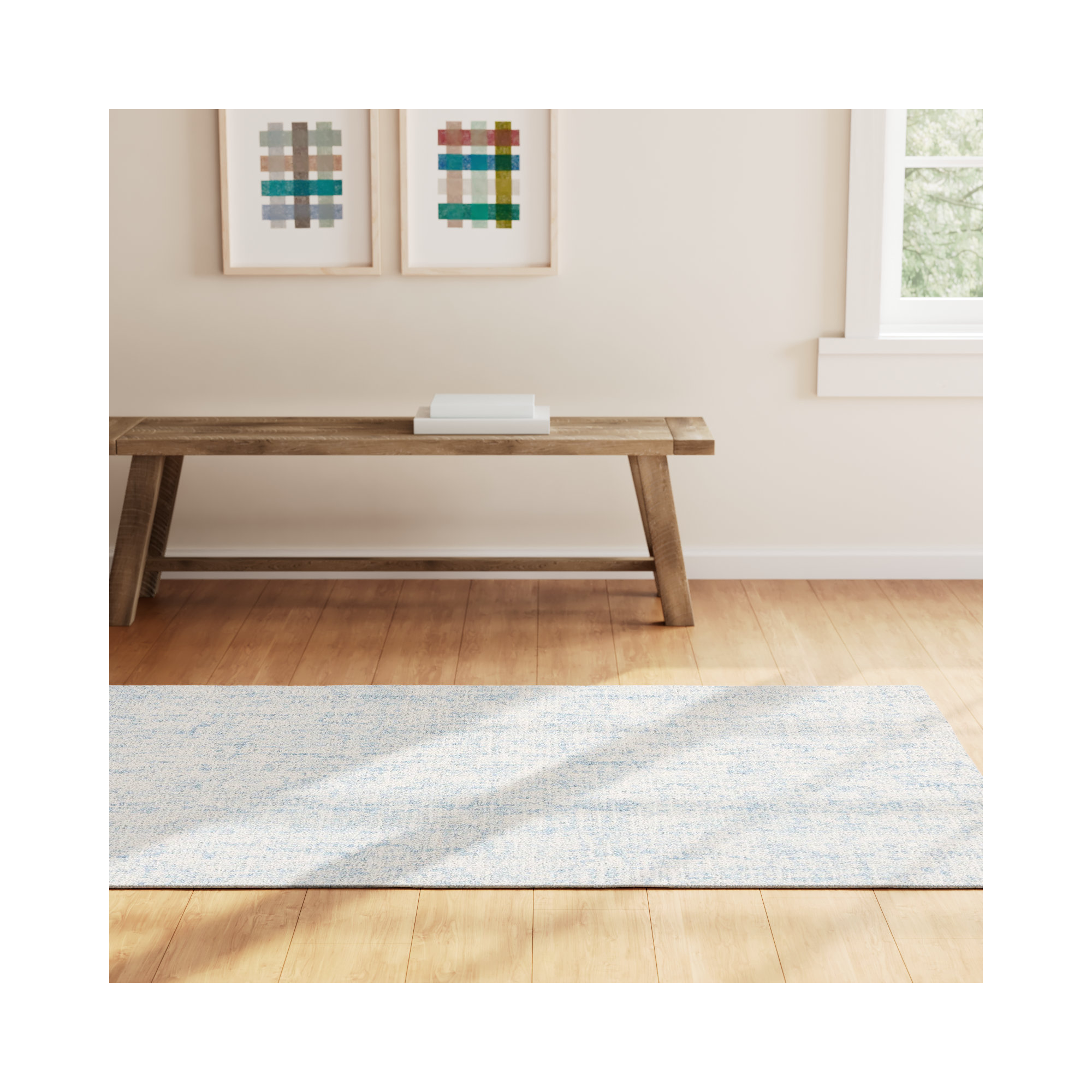 Fredi Abstract Hand Tufted Wool/Cotton Area Rug in Light Blue/Ivory, Rectangle 2' x 3'