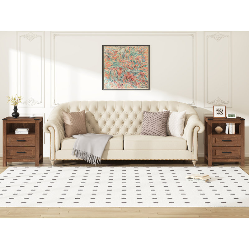Farmhouse 18" End Table With 2 Drawers And Open Storage Shelf, Wooden Bedside Table For Living Room, Bedroom, Gray