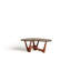 Table basse triangulaire abstraite en verre 43 po avec base sculptée en noyer rouge, stock limité disponible-1773246256-1773246252