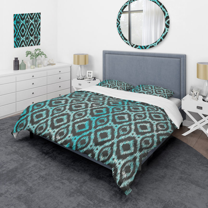 Ensemble de housse de couette à motif oriental vert, Housse de couette pour grand lit et 2 taies décor