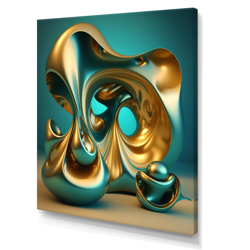«Confronting Infinity 3D Turquoise Gold Sphere I», reproduction sur toile, Toile tendue, H 32 po x l 16 po x P 1 po