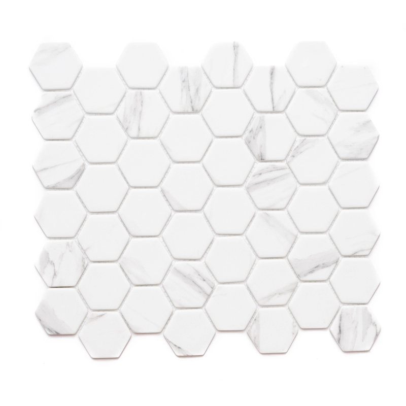 Carreau de mosaïque mural hexagonal en verre recyclé 1,88 po x 1,88 po, Argent