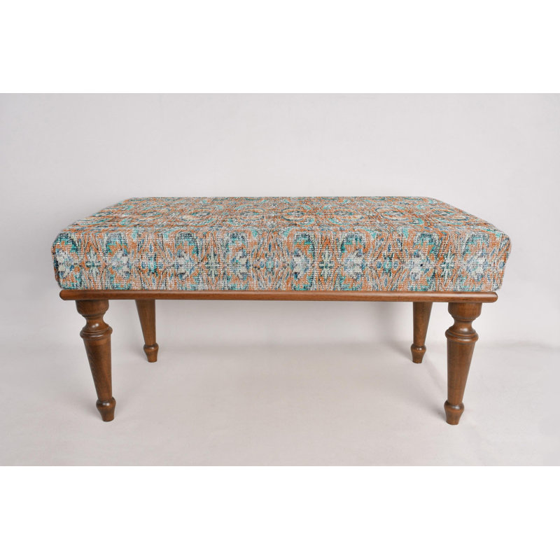Cotton Upholstered Bench, Brown, 45cm H x 90cm W x 45cm D