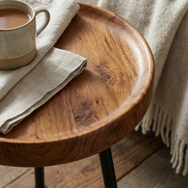 Kuzko Solid Teak Wood Small Side Table, 15" Round