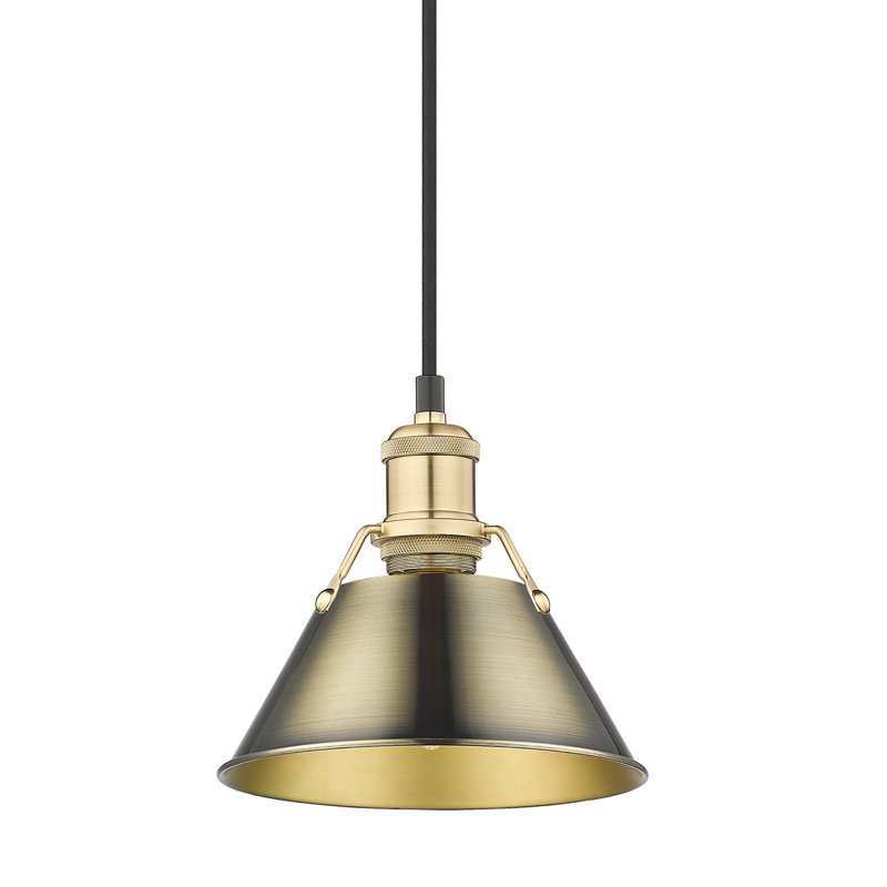 Luminaire suspendu conique à 1 lumière Weatherford, Bronze champagne brossé, Laiton vieilli, H 129 po x l 7,5 po x P 7,5 po