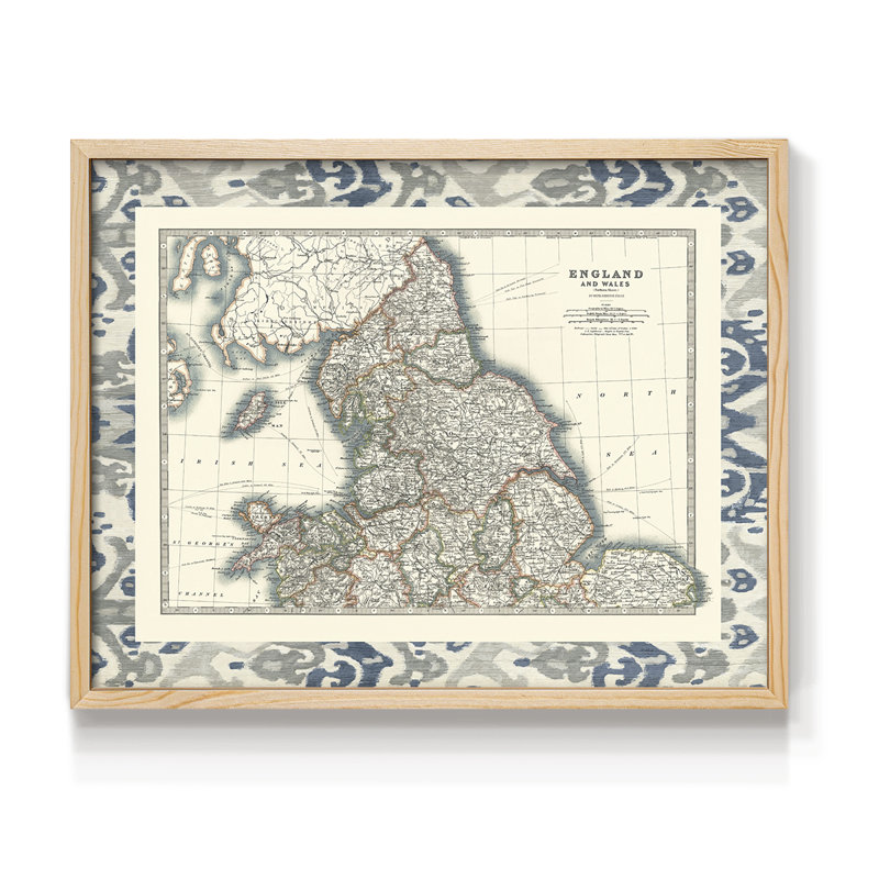 Bordered Map of England & Wales -Framed Print - Restickable, Natural, 11" H x 14" W