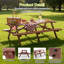 Très grande table de pique-nique d'extérieur avec bancs intégrés, pouvant accueillir 12 personnes, table de patio en bois massif avec trou pour parasol