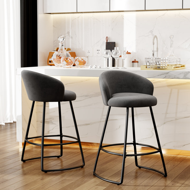 Upholstered Counter Stool With Metal Frame, Gray, Bar Stool (30" Seat Height)