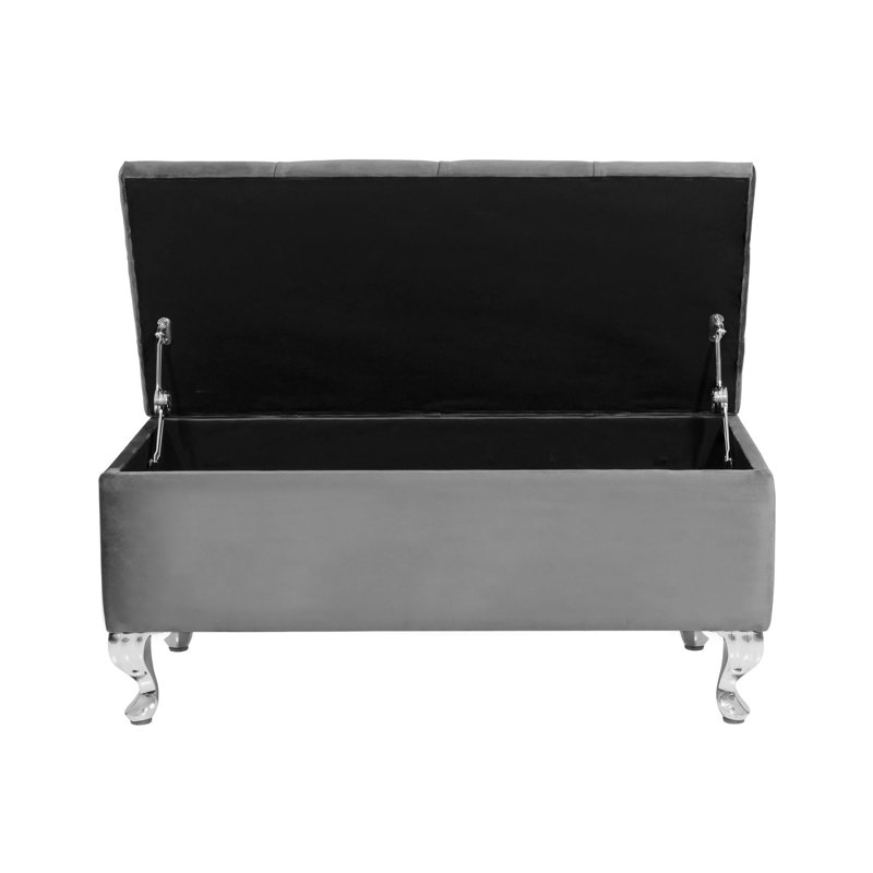 Londona Wide Velvet Tufted Rectangle Solid Color Standard Ottoman Bench with Storage, Upholstery Footstool End of Bed Bench