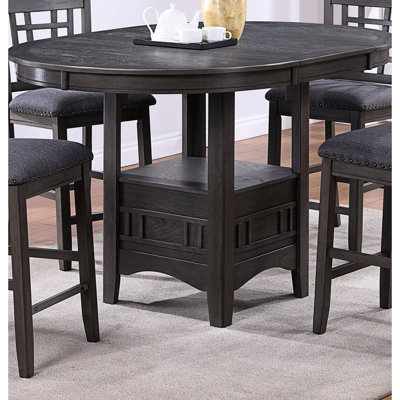 Table de salle à manger en bois massif à finition grise avec rallonge et rangement en bois contemporain