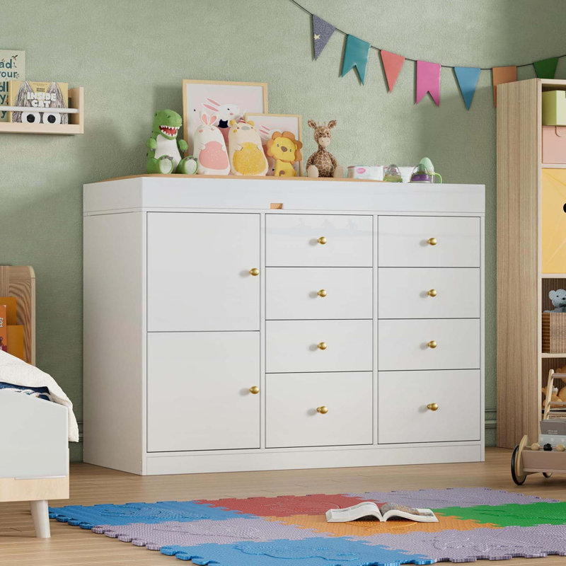 Armoire classique avec 8 tiroirs, table à langer multifonctionnelle pour chambre d'enfant