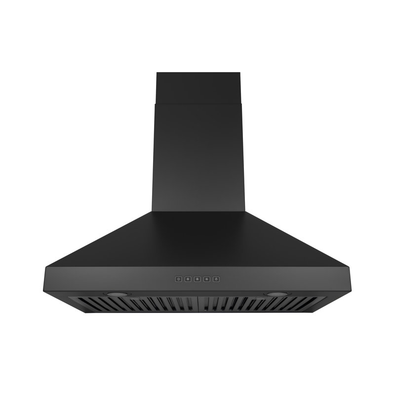 Hauslane 30" Stainless Steel Convertible Wall Range Hood with Baffle Filter, 45" H x 29.38" W x 19" D, Matte Black
