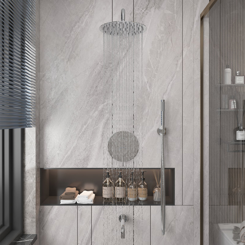 Robinet mélangeur de luxe en laiton massif à 3 fonctions mural, débit de 1,8 gal / min et deux pommes de douche avec valve brute