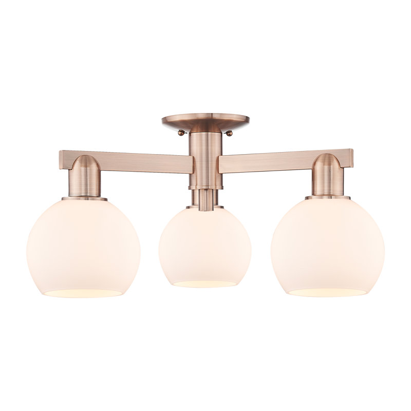 Arcadia - Amberle - Plafonnier semi-encastré 3 lumières 23 po - Finition cuivre antique - Abat-jour blanc mat, Cuivre antique