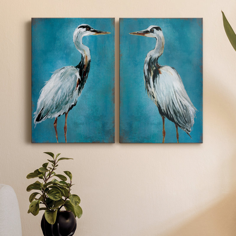 Great Blue Heron I - ensemble de 2 peintures, H 60 po x l 80 po, Toile tendue, Sans cadre
